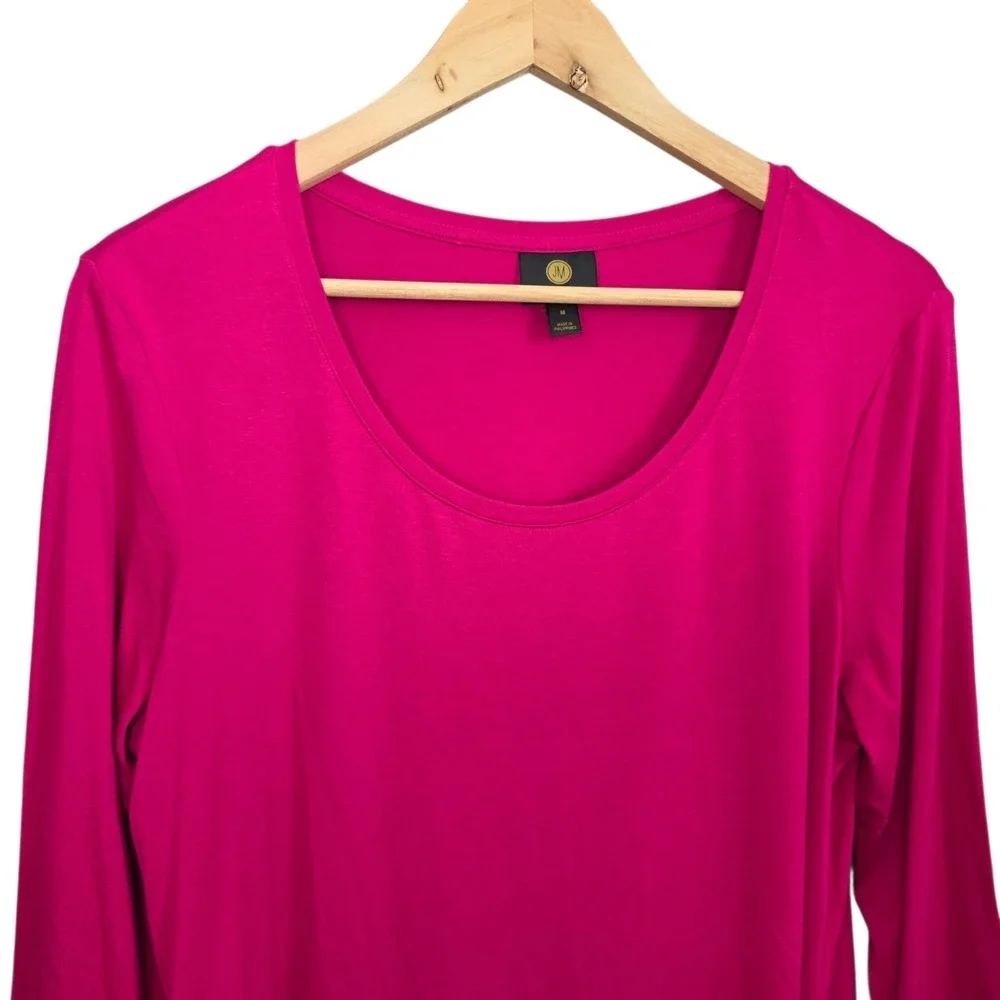 JM Collection Top Womens Medium Fuchsia Scoop Neck 3/4 Sleeve Tee Casual Stretch